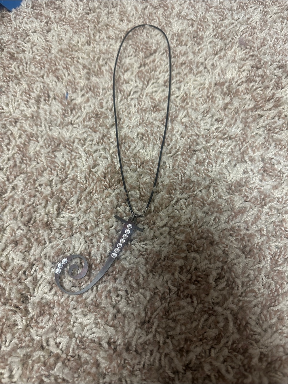 Crystal-Accented 'J' Pendant Necklace in Gunmetal